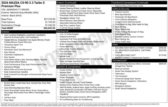New 2026 MAZDA CX-90 3.3 Turbo S w/ Premium Plus AWD/4WD image 5