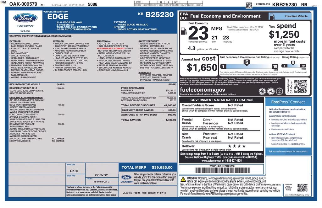 Used 2019 Ford Edge SEL w/ Equipment Group 201A AWD/4WD image 29