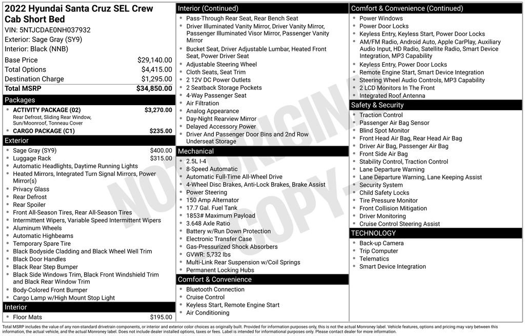 Used 2022 Hyundai Santa Cruz SEL w/ Activity Package image 5