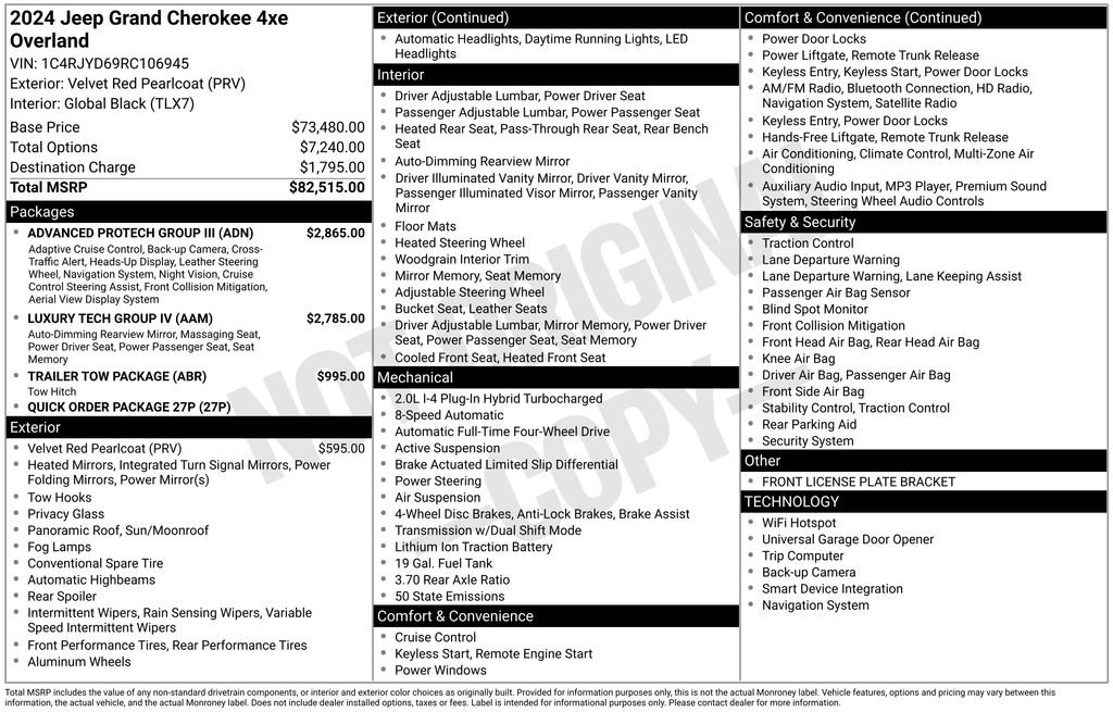 New 2024 Jeep Grand Cherokee Overland w/ Advanced Protech Group III AWD/4WD image 6