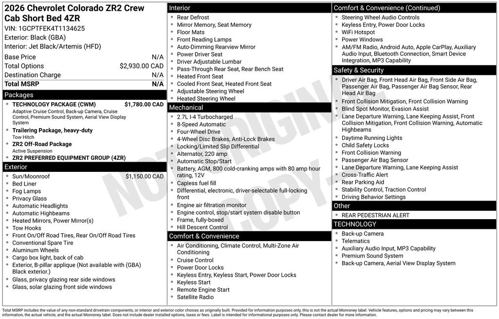 Used 2026 Chevrolet Colorado ZR2 w/ Technology Package AWD/4WD image 77
