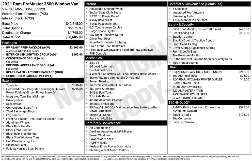 Used 2021 RAM ProMaster 3500 w/ RV Ready Prep Package image 15