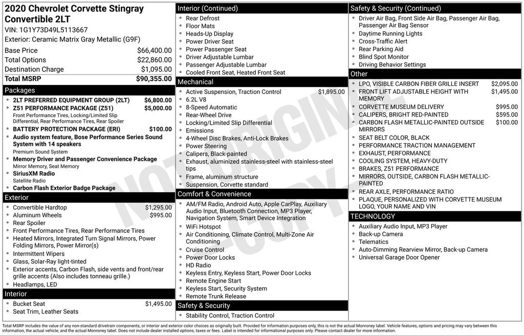 Used 2020 Chevrolet Corvette Stingray Preferred Conv w/ 2LT Preferred Equipment Group image 14
