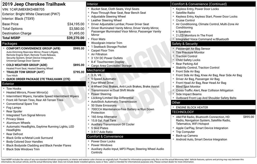 Used 2019 Jeep Cherokee Trailhawk w/ Comfort/Convenience Group image 35