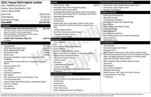 Certified 2022 Toyota RAV4 Limited w/ Limited Grade Weather Package AWD/4WD image 35
