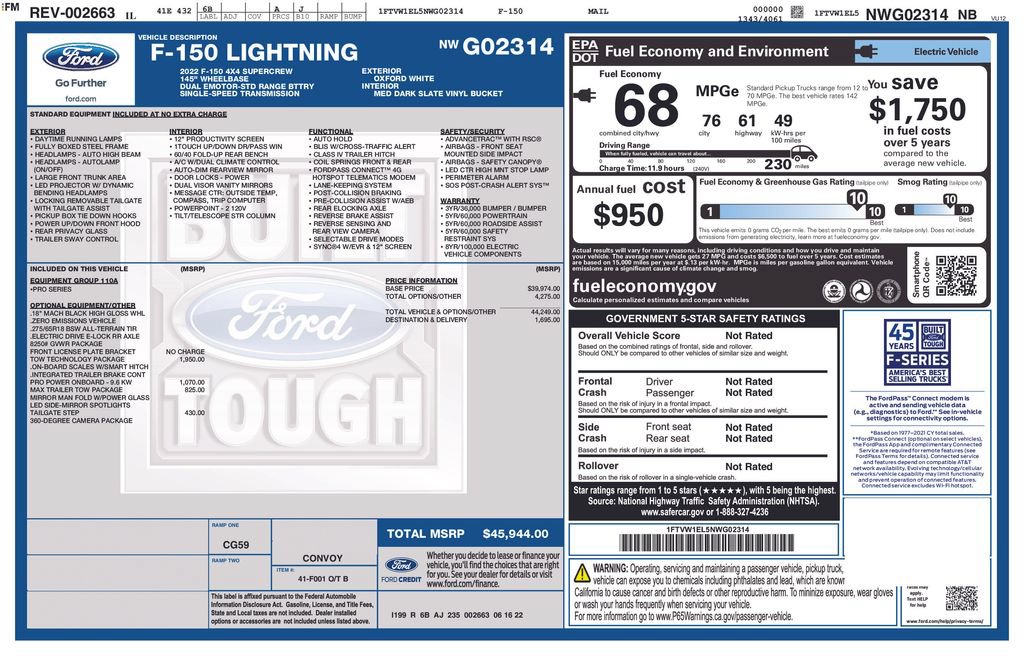 Used 2022 Ford F150 Lightning Pro w/ Tow Technology Package AWD/4WD image 40
