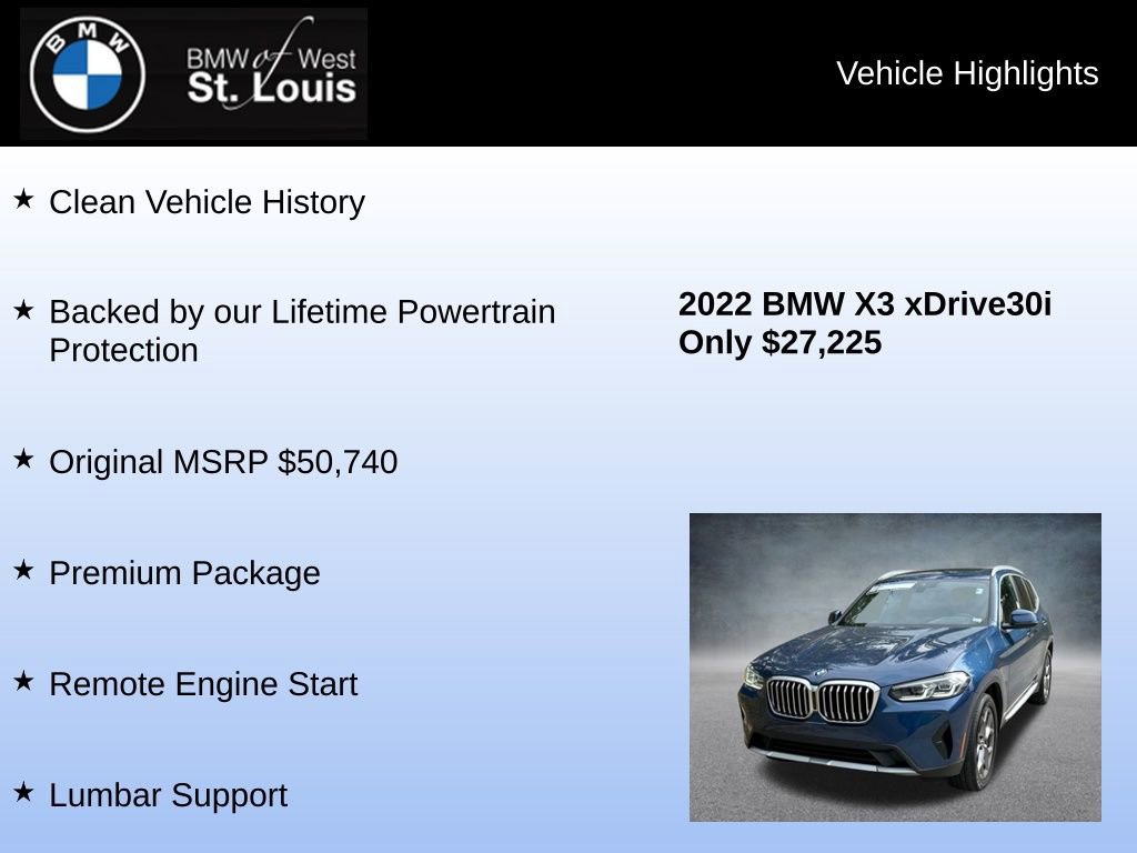 Used 2022 BMW X3 xDrive30i w/ Premium Package image 8