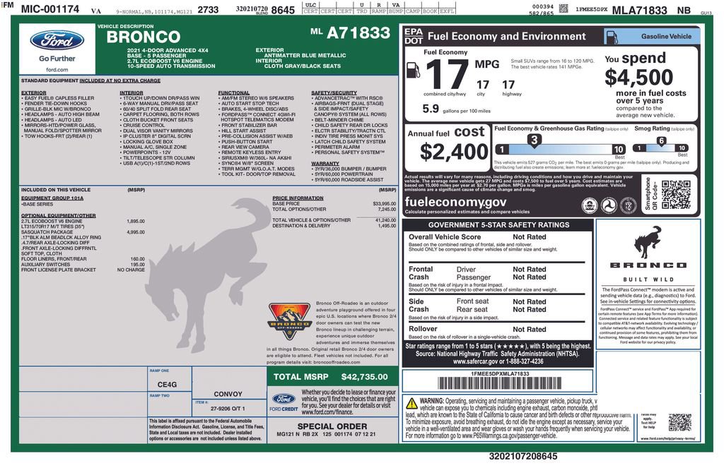 Used 2021 Ford Bronco 4-Door w/ Sasquatch Package image 15