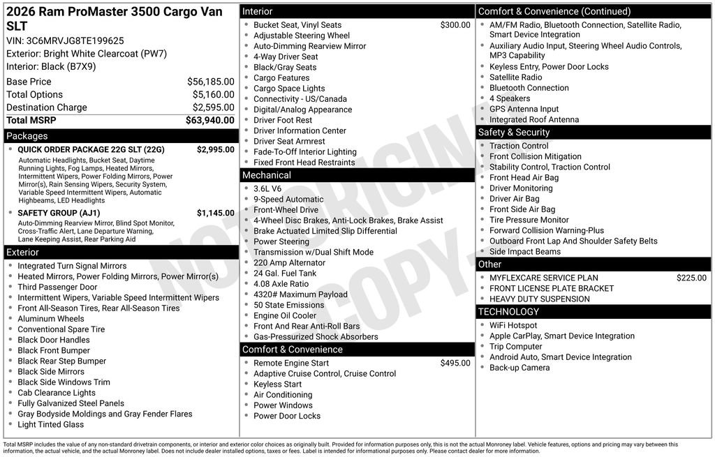 New 2026 RAM ProMaster 3500 w/ Quick Order Package 22G SLT FWD image 6