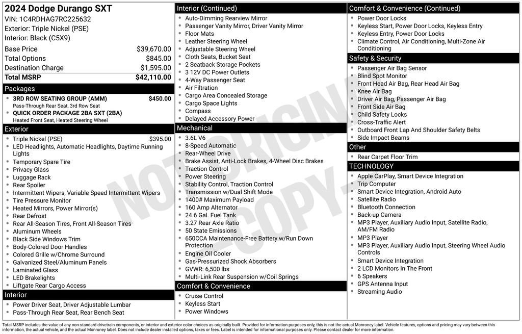 Certified 2024 Dodge Durango SXT w/ 3rd Row Seating Group RWD image 40