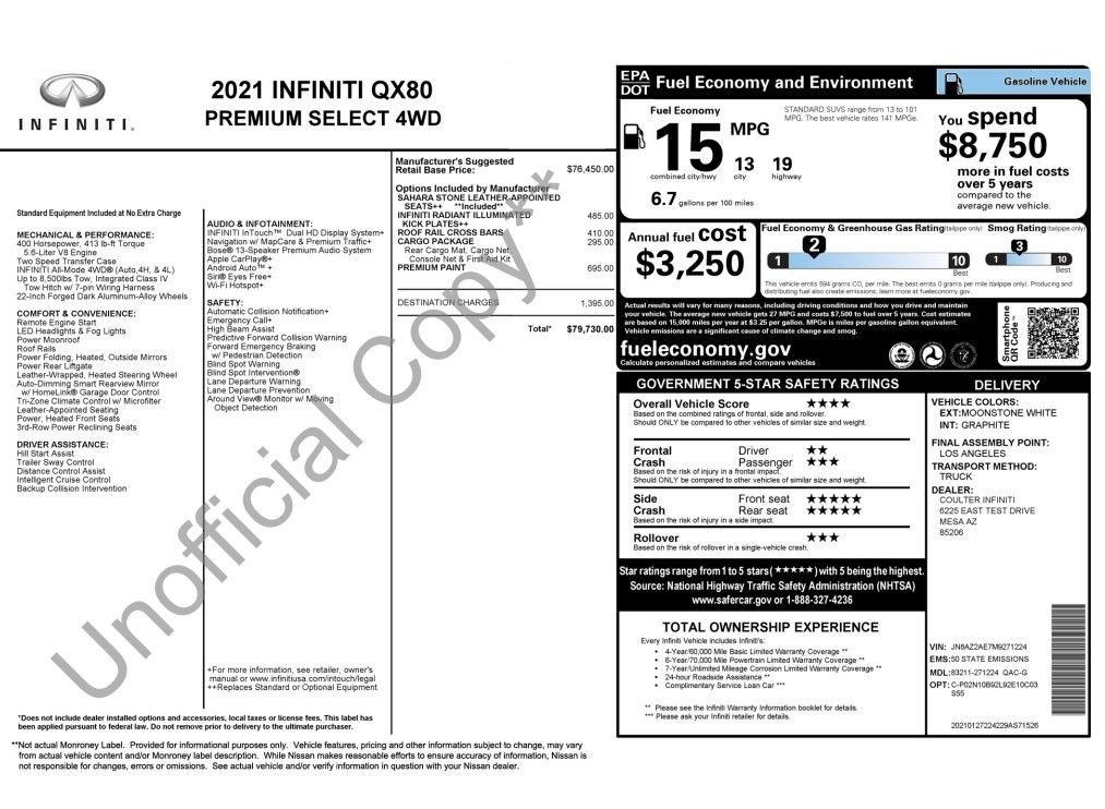Used 2021 INFINITI QX80 Premium Select w/ Cargo Package image 3