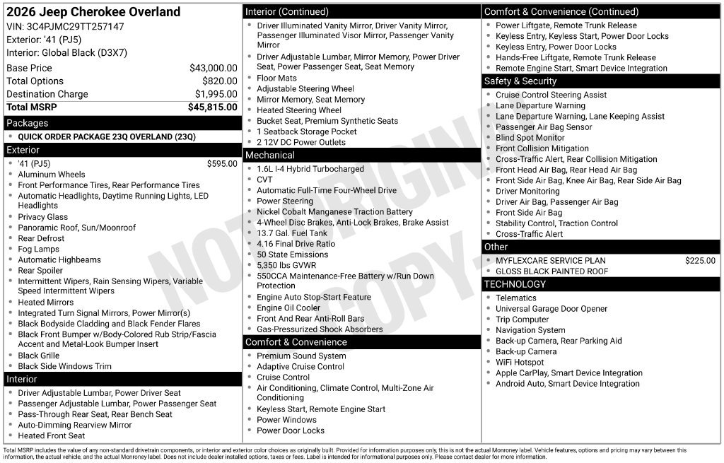 New 2026 Jeep Cherokee Overland AWD/4WD image 7