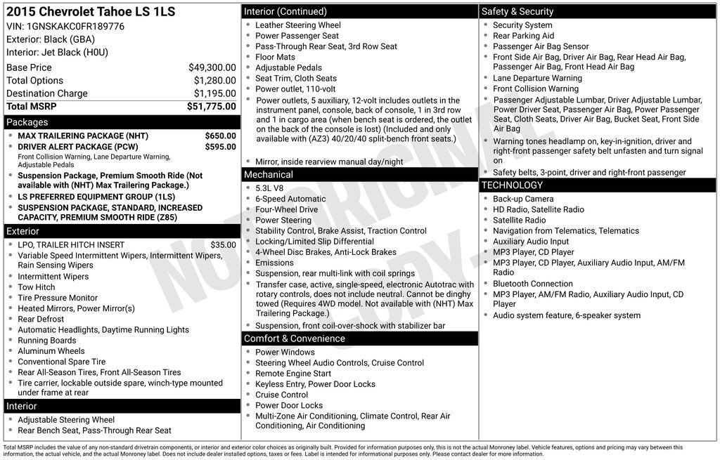 Used 2015 Chevrolet Tahoe LS w/ Max Trailering Package AWD/4WD image 2