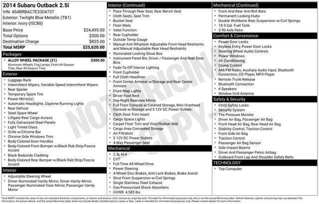 Used 2014 Subaru Outback 2.5i w/ Alloy Wheel Package image 4