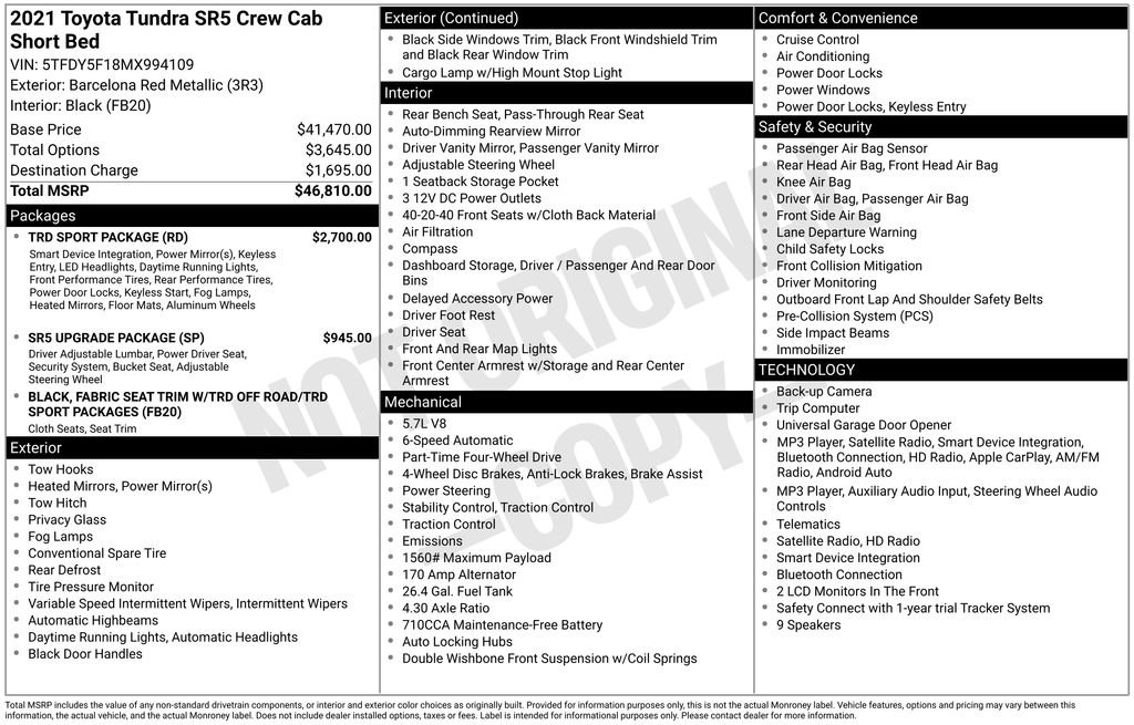 Used 2021 Toyota Tundra SR5 w/ TRD Sport Package AWD/4WD image 40