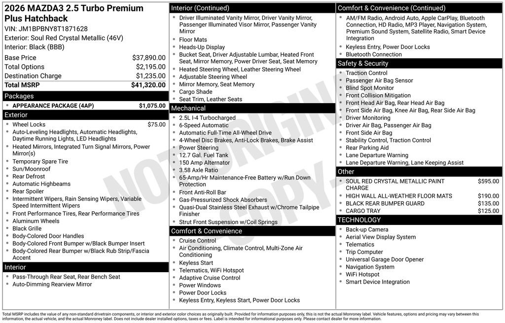 New 2026 MAZDA MAZDA3 Hatchback w/ Appearance Package image 36