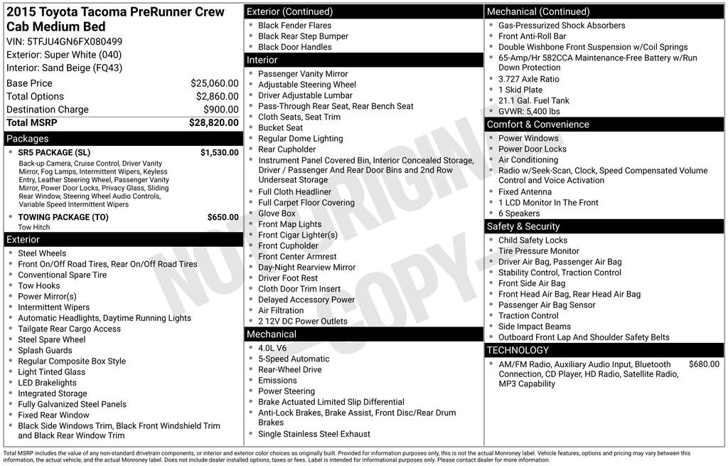 Used 2015 Toyota Tacoma PreRunner w/ SR5 Package RWD image 46