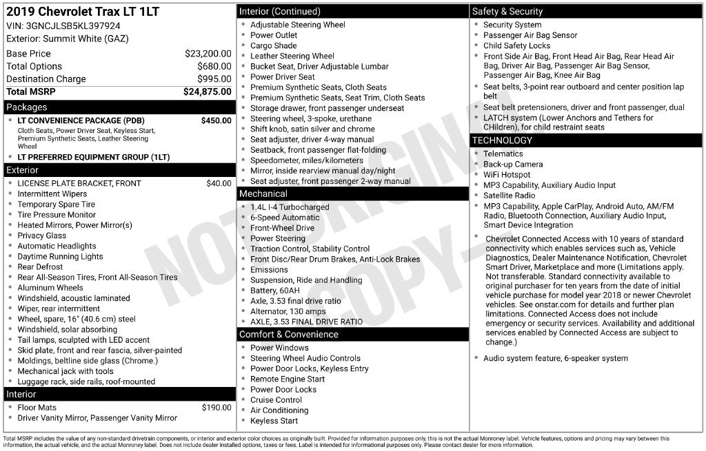Certified 2019 Chevrolet Trax LT w/ LT Convenience Package FWD image 5