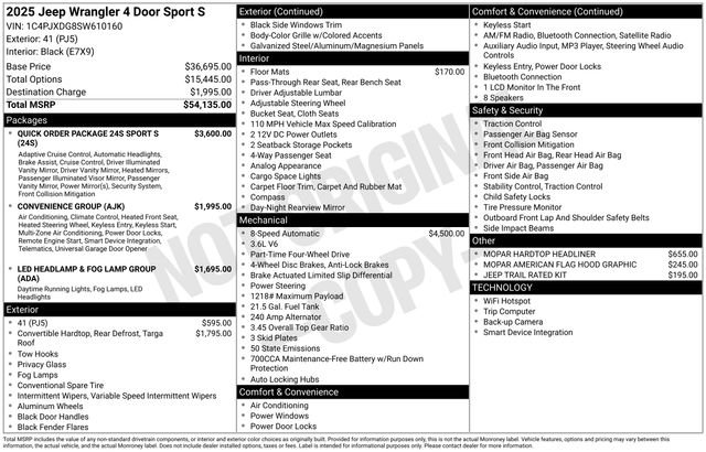 New 2025 Jeep Wrangler Unlimited Sport AWD/4WD image 26