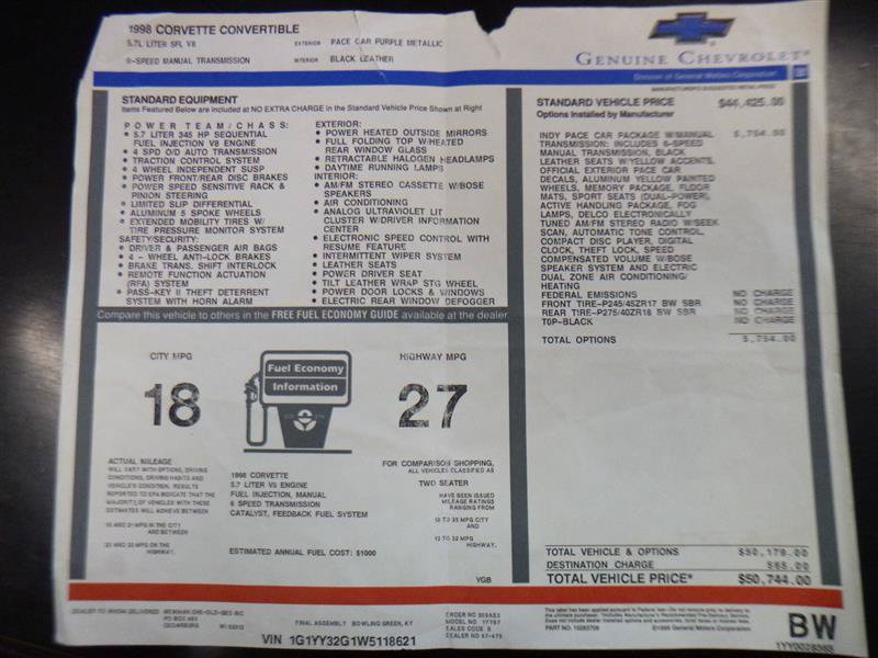 Used 1998 Chevrolet Corvette Convertible w/ Memory Pkg RWD image 39