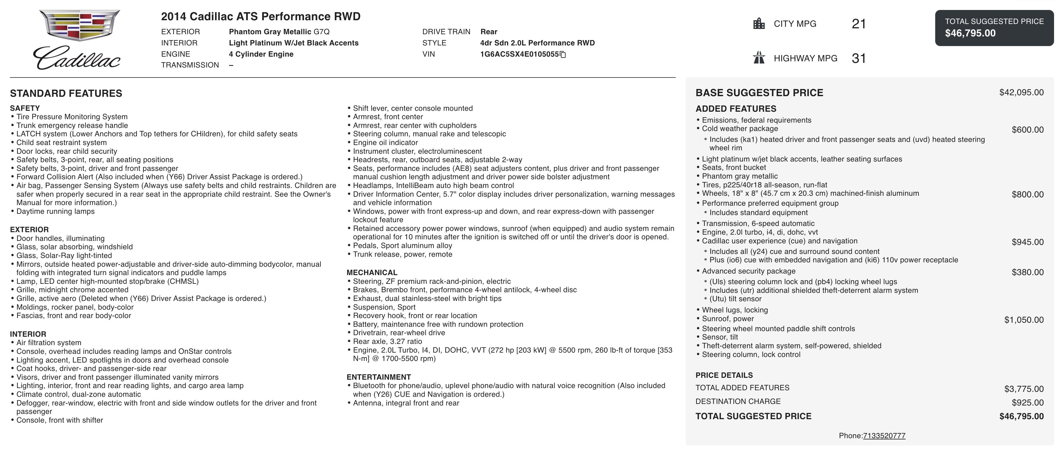 Used 2014 Cadillac ATS Performance w/ Cold Weather Package image 2