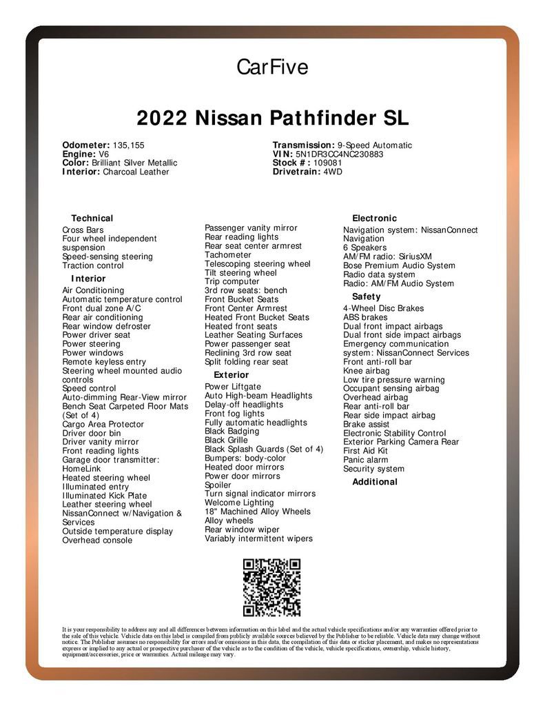 Used 2022 Nissan Pathfinder SL w/ Lighting Package (N92) image 34