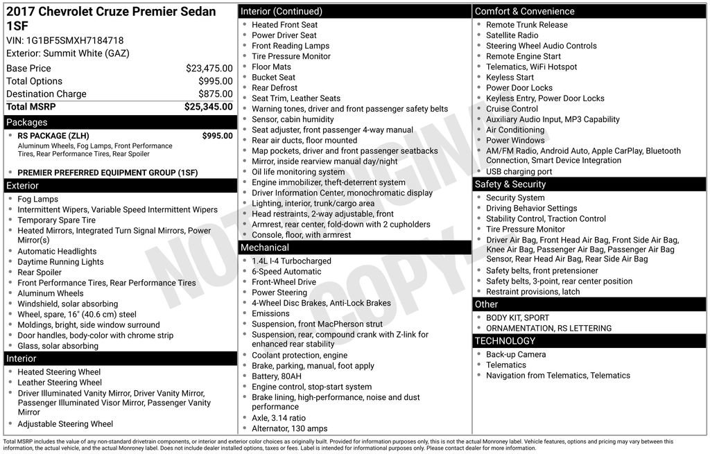 Used 2017 Chevrolet Cruze Premier w/ RS Package image 15