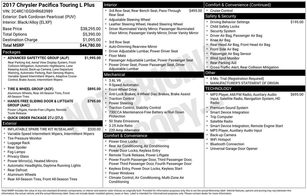 Used 2017 Chrysler Pacifica Touring-L Plus w/ Advanced Safetytec Group FWD image 37