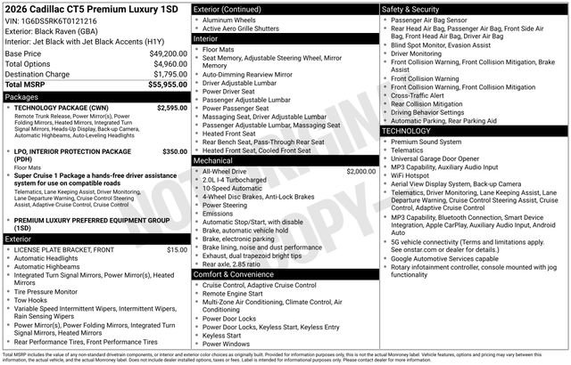 New 2026 Cadillac CT5 Premium Luxury w/ Technology Package AWD/4WD image 2