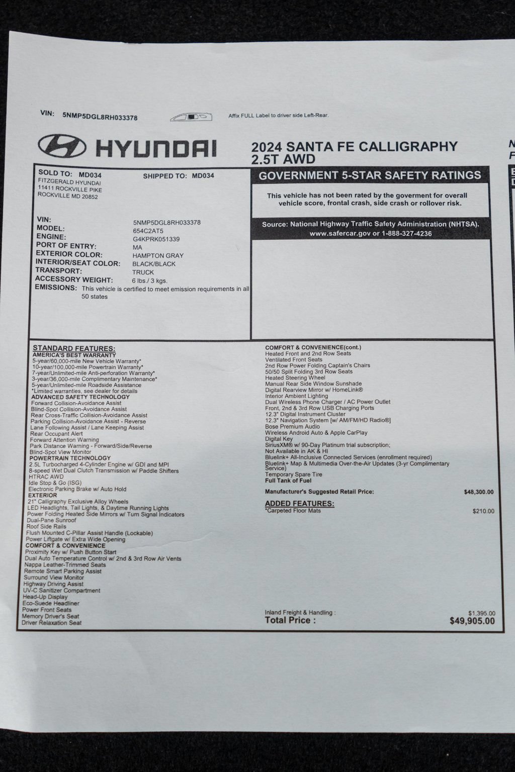 Used 2024 Hyundai Santa Fe Calligraphy AWD/4WD image 56