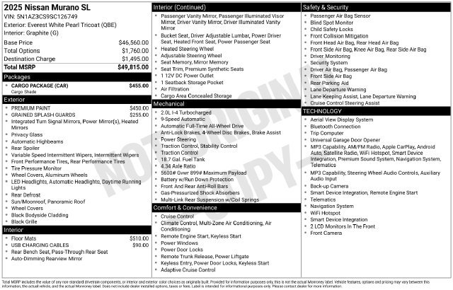 Certified 2025 Nissan Murano SL w/ Cargo Package AWD/4WD image 9
