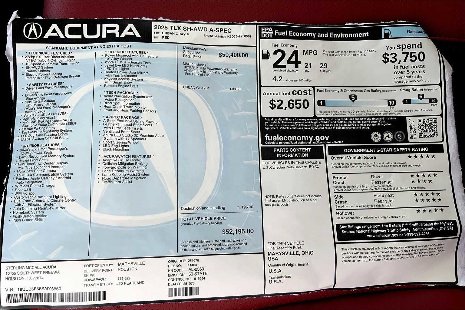 New 2025 Acura TLX SH-AWD w/ A-SPEC Pkg image 22