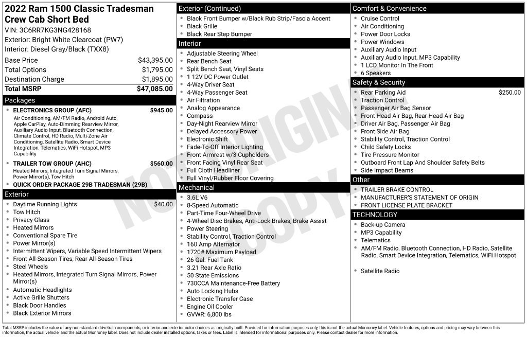 Used 2022 RAM 1500 Tradesman w/ Electronics Group AWD/4WD image 2