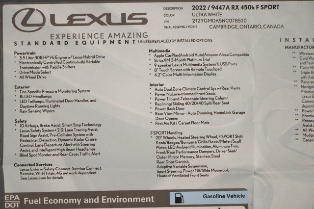 Used 2022 Lexus RX 450h F Sport w/ Accessory Package AWD/4WD image 66