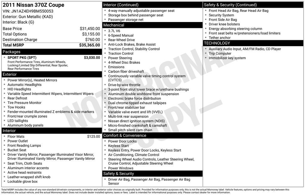 Used 2011 Nissan 370Z Coupe w/ Sport Pkg RWD image 18