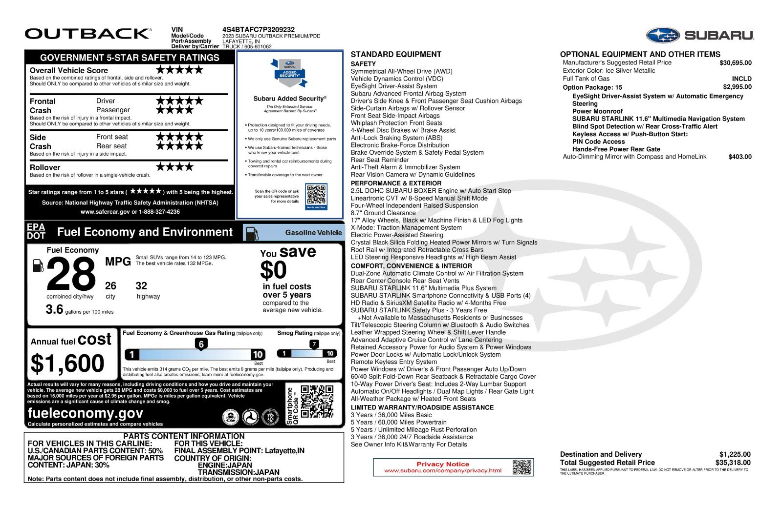 Certified 2023 Subaru Outback Premium AWD/4WD image 11