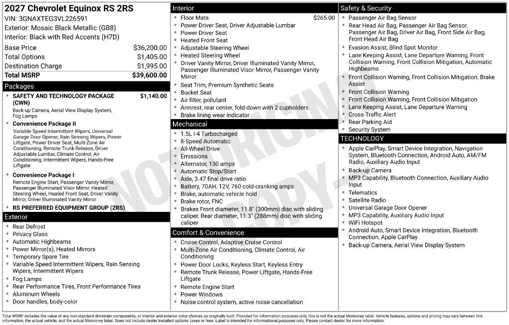 New 2027 Chevrolet Equinox RS w/ Safety and Technology Package AWD/4WD image 4