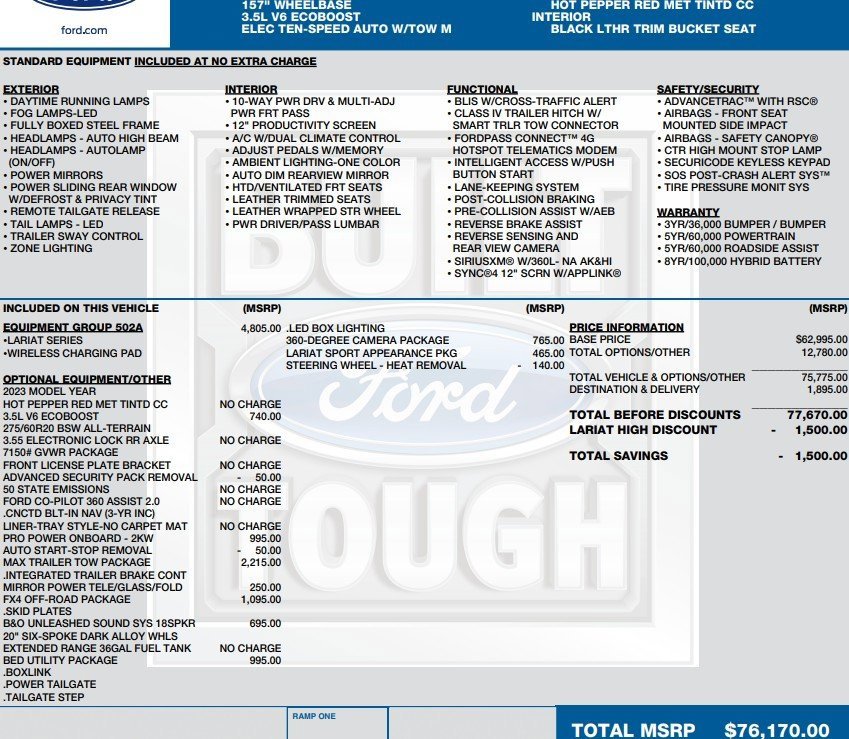 Used 2023 Ford F150 Lariat w/ Equipment Group 502A High image 2