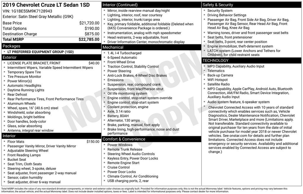 Certified 2019 Chevrolet Cruze LT FWD image 3
