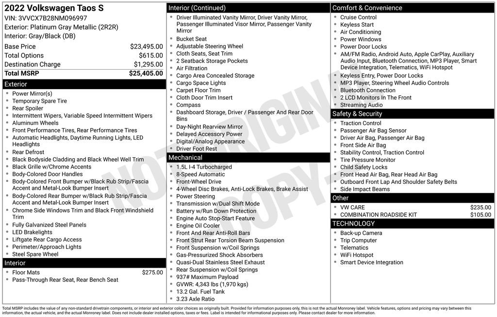 Used 2022 Volkswagen Taos S image 15