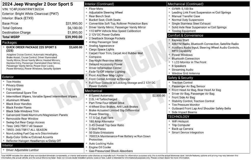 Used 2024 Jeep Wrangler Sport AWD/4WD image 52