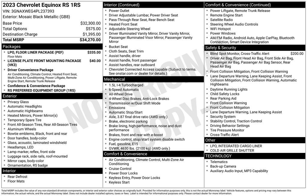 Certified 2023 Chevrolet Equinox RS w/ LPO, Floor Liner Package AWD/4WD image 2