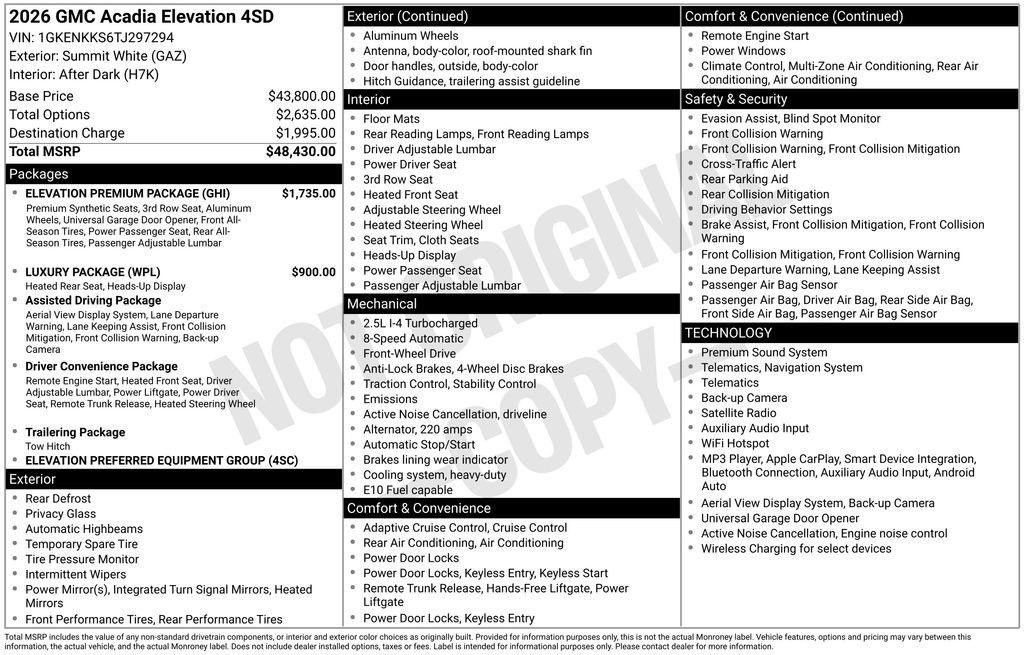 New 2026 GMC Acadia Elevation w/ Elevation Premium Package FWD image 31
