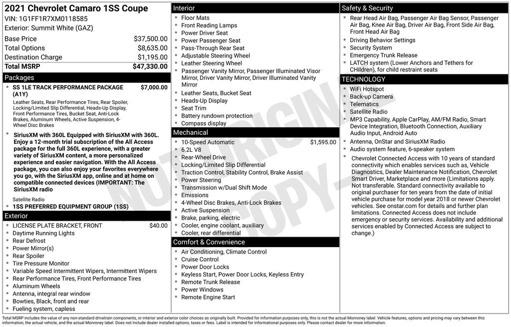 Certified 2021 Chevrolet Camaro SS RWD image 33