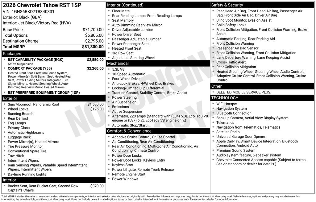 New 2026 Chevrolet Tahoe RST w/ RST Capability Package AWD/4WD image 46