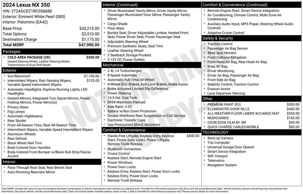 Used 2024 Lexus NX 350 AWD w/ Cold Area Package image 48