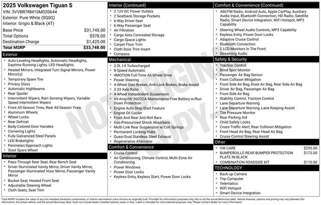 Used 2025 Volkswagen Tiguan S AWD/4WD image 10