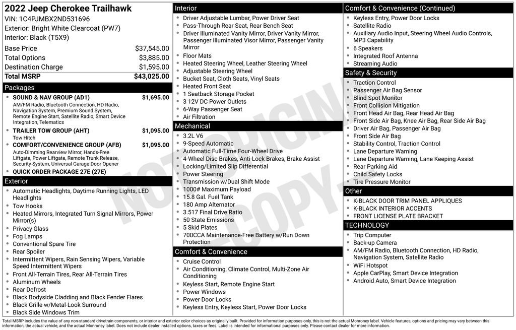 Certified 2022 Jeep Cherokee Trailhawk w/ Sound & Nav Group image 51