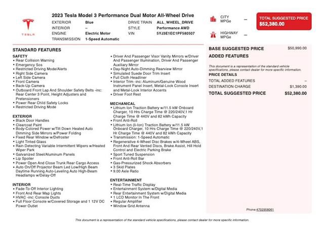 Used 2023 Tesla Model 3 Performance AWD/4WD image 3