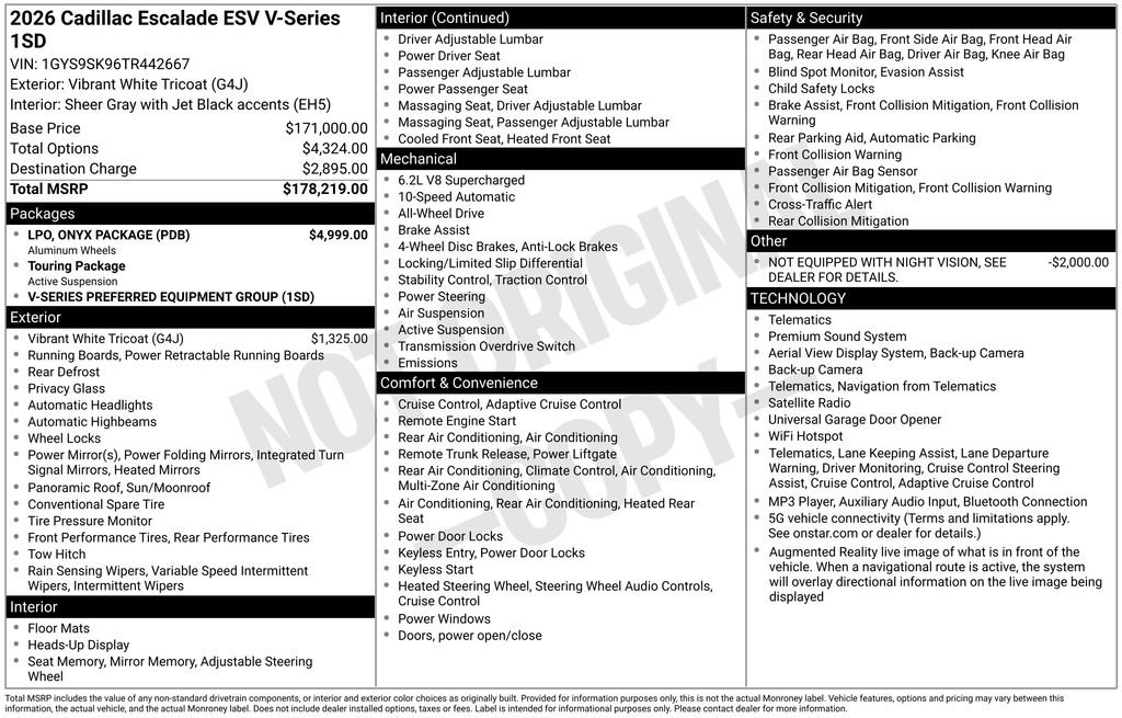 New 2026 Cadillac Escalade ESV V w/ LPO, ONYX Package AWD/4WD image 4